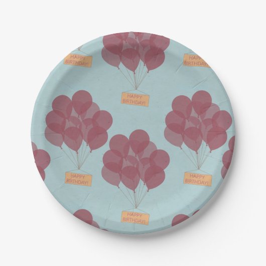 Gelukkige verjaardagsballonnen papieren bordje (Voorkant)