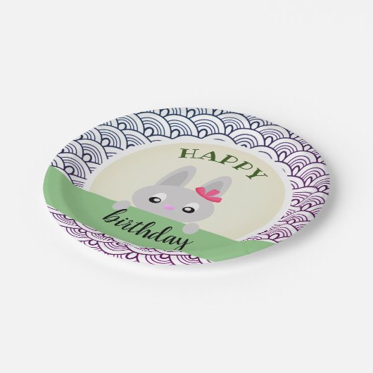 Gelukkige verjaardagsbunny (dieren), doodle papieren bordje (Gekanteld)