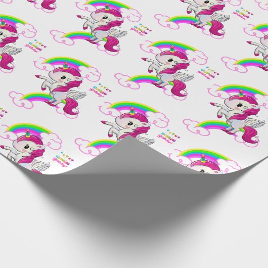 Gelukkige Verjaardagscadeau inpakpapier eenhoorn (Hoek)