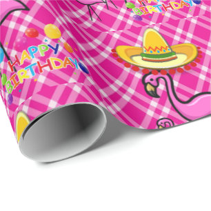 Gelukkige Verjaardagscadeau inpakpapier Flamingo
