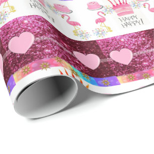 Gelukkige Verjaardagscadeau inpakpapier Flamingo