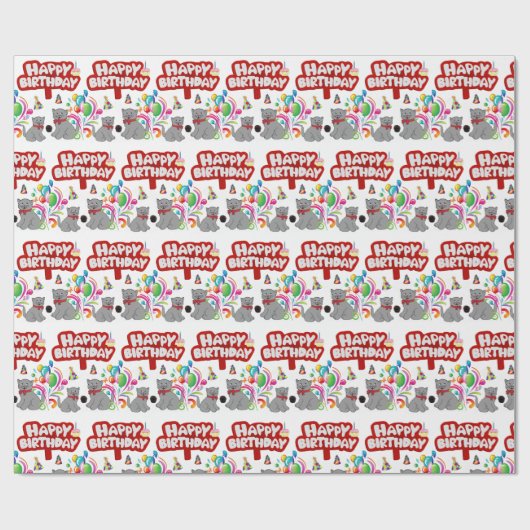 Gelukkige Verjaardagscadeau inpakpapier katten (Vlak)
