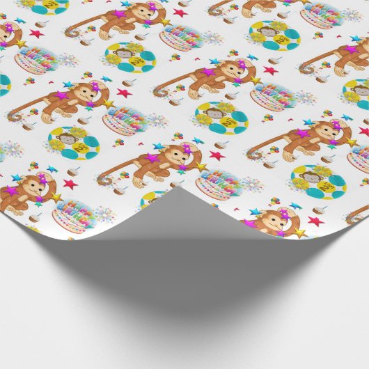 Gelukkige Verjaardagscadeau Wrapping Paper Monkey  Cadeaupapier (Hoek)