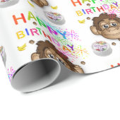 Gelukkige Verjaardagscadeau Wrapping Paper Monkey Cadeaupapier (Rol Hoek)