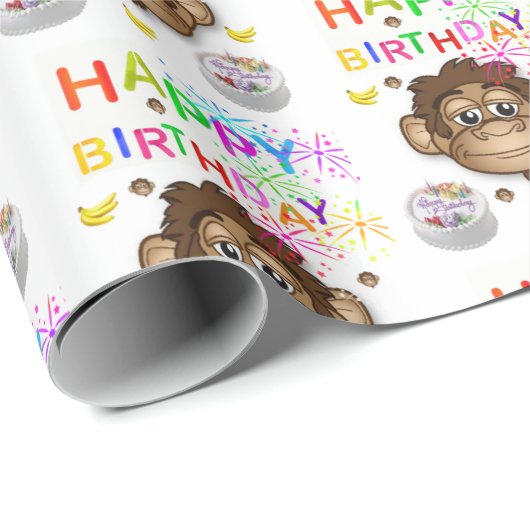 Gelukkige Verjaardagscadeau Wrapping Paper Monkey Cadeaupapier (Rol Hoek)
