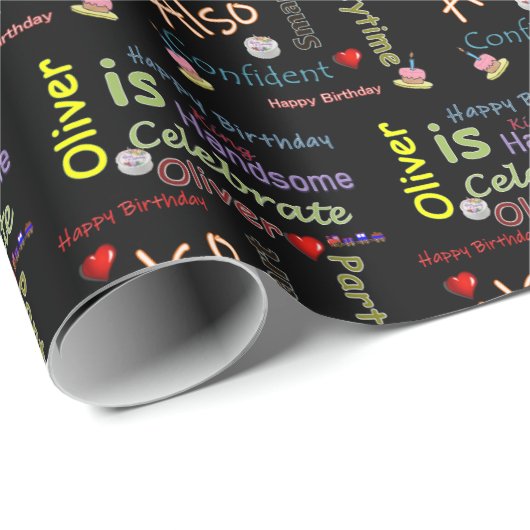 Gelukkige Verjaardagscadeau Wrapping Paper Oliver Cadeaupapier (Rol Hoek)