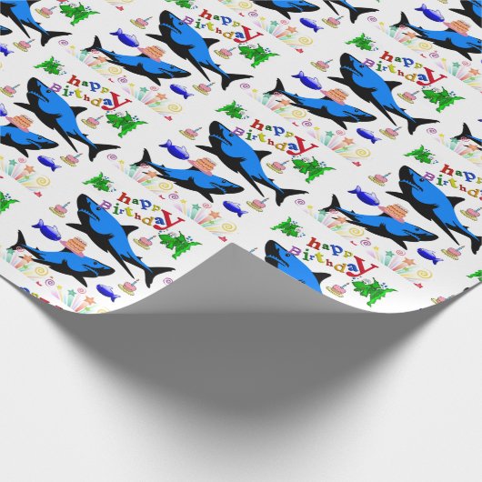 Gelukkige Verjaardagscadeau Wrapping Paper Shark Cadeaupapier (Hoek)