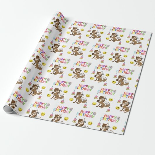 Gelukkige Verjaardagscadeau Wrapping Paper Wolf Cadeaupapier (Uitgerold)
