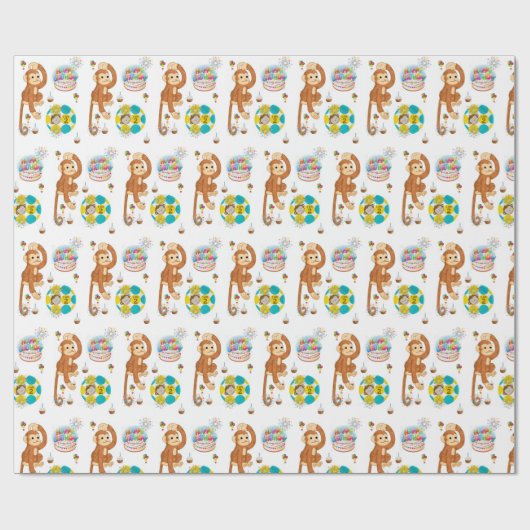 Gelukkige Verjaardagscadeau Wrapping Papier Aap Tw (Vlak)