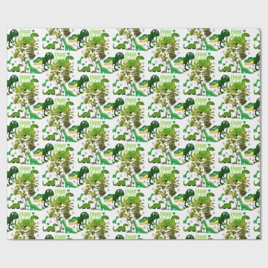 Gelukkige Verjaardagscadeau Wrapping Papier Dinosa (Vlak)