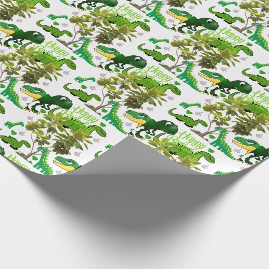 Gelukkige Verjaardagscadeau Wrapping Papier Dinosa (Hoek)