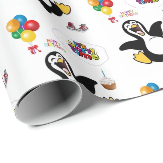 Gelukkige Verjaardagscadeau Wrapping Papier Pinguï (Rol Hoek)