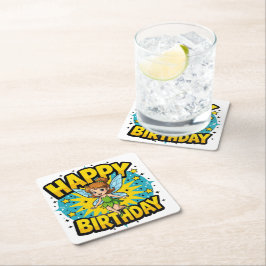 Gelukkige Verjaardagsfee Kartonnen Onderzetters