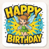 Gelukkige Verjaardagsfee Kartonnen Onderzetters (Voorkant)