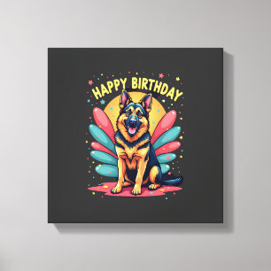 Gelukkige verjaardagsfeest Duitse Herdershond Shep Canvas Afdruk