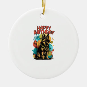 Gelukkige verjaardagsfeest Duitse Herdershond Shep Keramisch Ornament