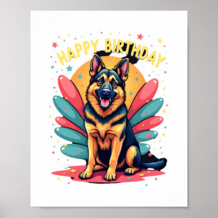 Gelukkige verjaardagsfeest Duitse Herdershond Shep Poster