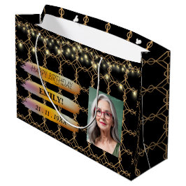 Gelukkige Verjaardagsfoto Elegant Zwart roze Party Groot Cadeauzakje