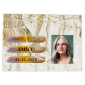 Gelukkige Verjaardagsfoto Elegant Zwart Wit Feest Groot Cadeauzakje (Achterkant)