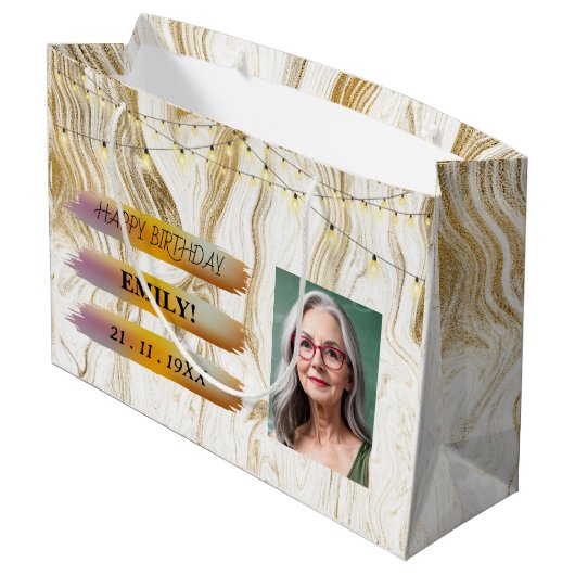 Gelukkige Verjaardagsfoto Elegant Zwart Wit Feest Groot Cadeauzakje (Achterkant Gekanteld)