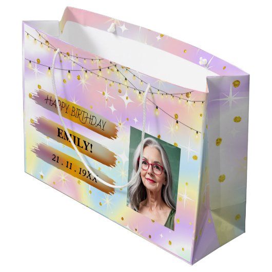 Gelukkige Verjaardagsfoto Elegant Zwart Wit Feest Groot Cadeauzakje (Achterkant Gekanteld)