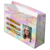 Gelukkige Verjaardagsfoto Elegant Zwart Wit Feest Groot Cadeauzakje (Voorkant Gekanteld)