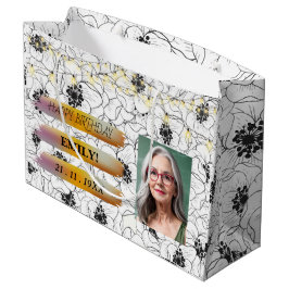 Gelukkige Verjaardagsfoto Elegant Zwart Wit Feest Groot Cadeauzakje