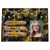 Gelukkige Verjaardagsfoto Elegant Zwart Wit Feest Groot Cadeauzakje (Voorkant)