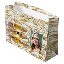 Gelukkige Verjaardagsfoto Elegant Zwart Wit Feest Groot Cadeauzakje