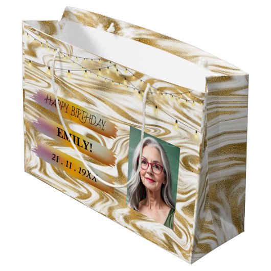 Gelukkige Verjaardagsfoto Elegant Zwart Wit Feest Groot Cadeauzakje (Achterkant Gekanteld)