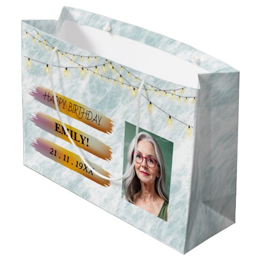 Gelukkige Verjaardagsfoto Elegant Zwart Wit Feest Groot Cadeauzakje (Achterkant Gekanteld)