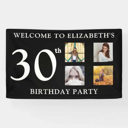 Gelukkige verjaardagsfoto's Feest zwart-wit Spandoek (Horizontaal)