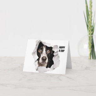 Gelukkige Verjaardagshond die door gebroken docume Kaart