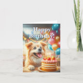 Gelukkige Verjaardagshond met Cake AI kunstwerk Kaart (Voorkant)