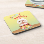 Gelukkige Verjaardagshond met Cake Bier Onderzetter (Linkerzijde)