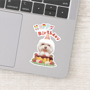 Gelukkige Verjaardagshond met Cake Sticker