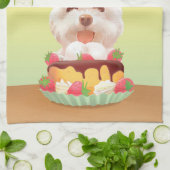 Gelukkige Verjaardagshond met Cake Theedoek (Gevouwen)