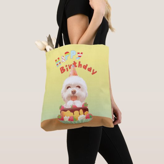 Gelukkige Verjaardagshond met Cake Tote Bag (Dichtbij)