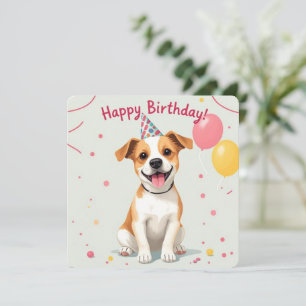 Gelukkige Verjaardagshond met Feest Pet & Ballonne Kaart