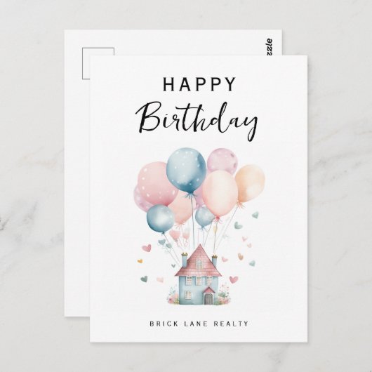 Gelukkige Verjaardagshuis Ballonnen Realiteit Briefkaart (Voorkant / Achterkant)