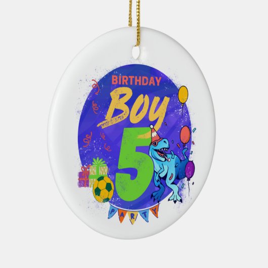 Gelukkige Verjaardagsjongen 5e Vijfde Verjaardag D Keramisch Ornament (Rechts)