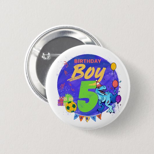 Gelukkige Verjaardagsjongen 5e Vijfde Verjaardag D Ronde Button 5,7 Cm (Voorkant /achterkant)