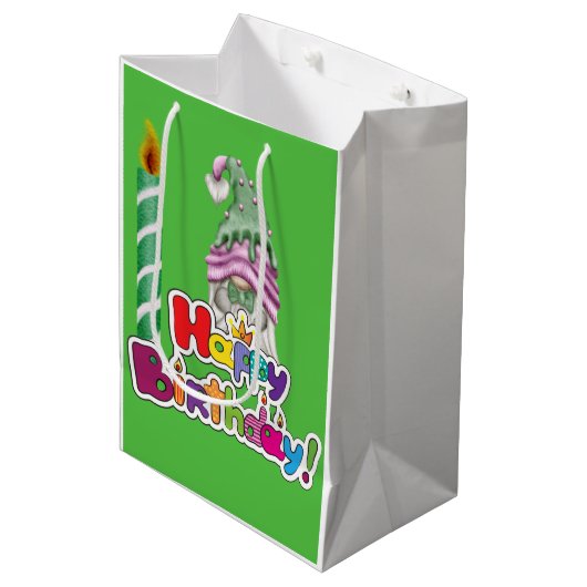 Gelukkige Verjaardagskaars Gnome Medium Cadeauzakje (Voorkant Gekanteld)