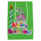 Gelukkige Verjaardagskaars Gnome Medium Cadeauzakje (Achterkant)