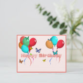 Gelukkige verjaardagskaart met ballonnen en vlinde briefkaart (Staand voorkant)