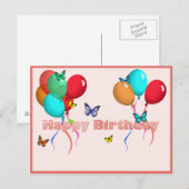 Gelukkige verjaardagskaart met ballonnen en vlinde briefkaart (Voorkant / Achterkant)