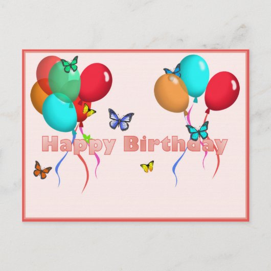 Gelukkige verjaardagskaart met ballonnen en vlinde briefkaart (Voorkant)