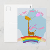 Gelukkige Verjaardagskaart met giraffe op regenboo Briefkaart (Voorkant / Achterkant)