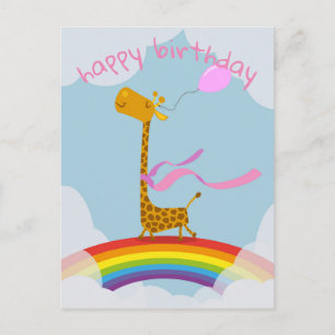 Gelukkige Verjaardagskaart met giraffe op regenboo Briefkaart