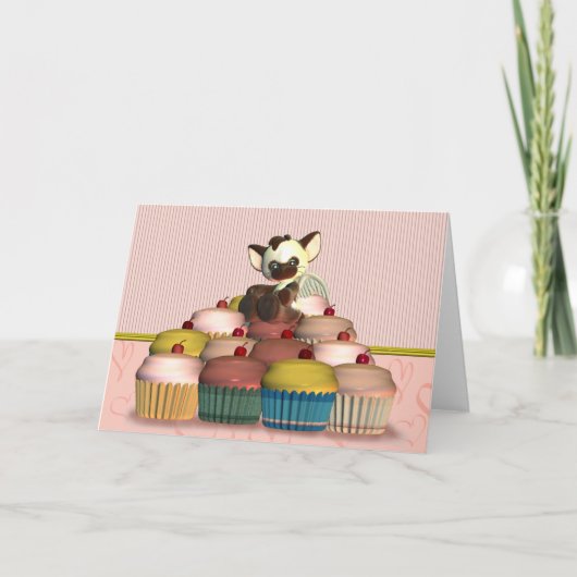 Gelukkige Verjaardagskaart met kleine kattenengel  Kaart (Voorkant)